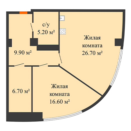 1 комнатная 64.9м²