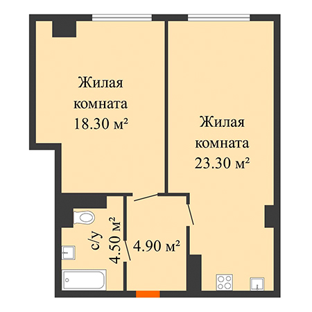 1 комнатная 51м²