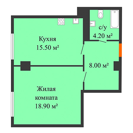 2 комнатная 46.6м²