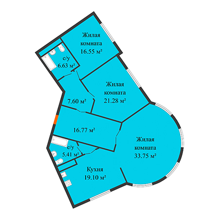 3 комнатная 127.09м²