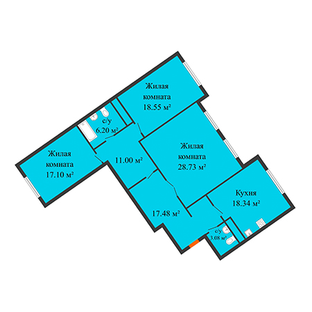 3 комнатная 120.48м²