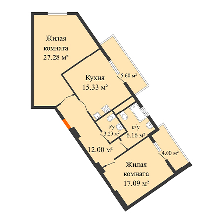 2 комнатная 85.95м²