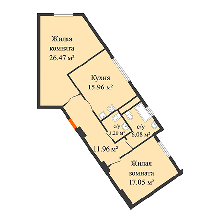 2 комнатная 80.72м²