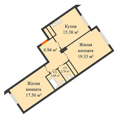 2 комнатная 67.53м²