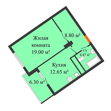 1 комнатная 48.07м²