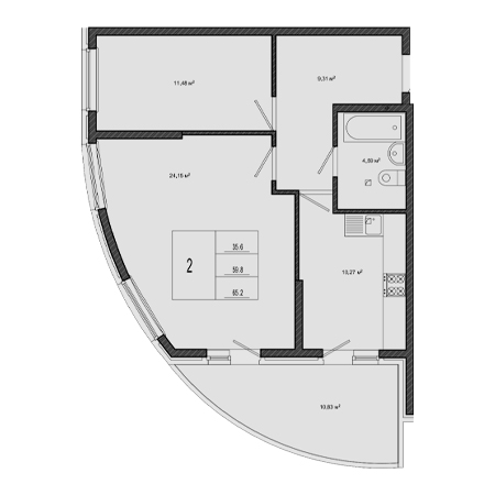 2 комнатная 65.2м²