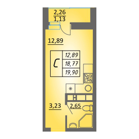 Студия 19.9м²