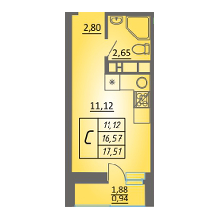 Студия 17.51м²