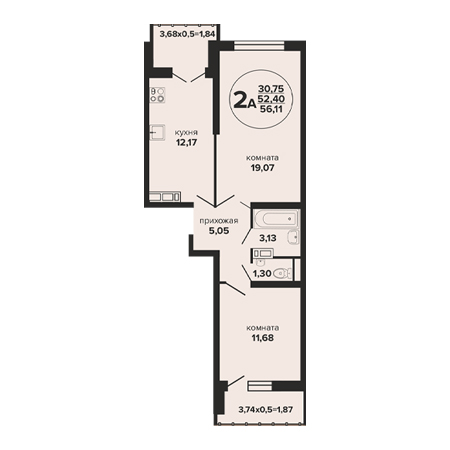 2 комнатная 56.11м²