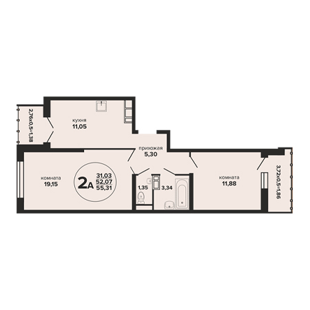 2 комнатная 55.31м²