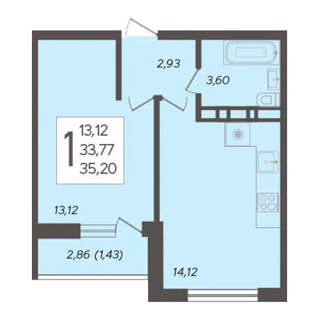 1 комнатная 35.2м²