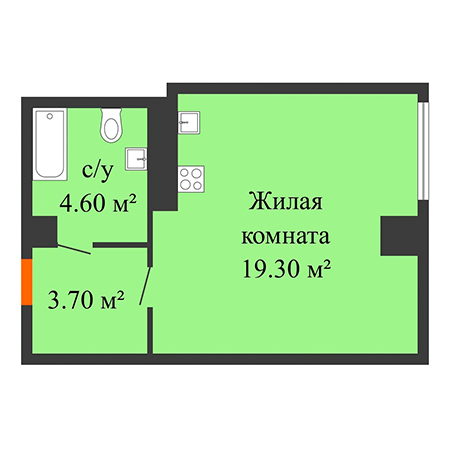 Студия 27.6м²