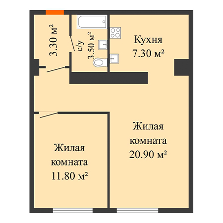 2 комнатная 46.8м²