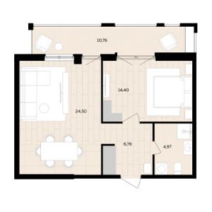 1 комнатная 50.65м²