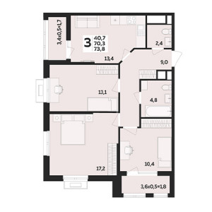 3 комнатная 73.8м²