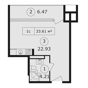 Студия 33.61м²