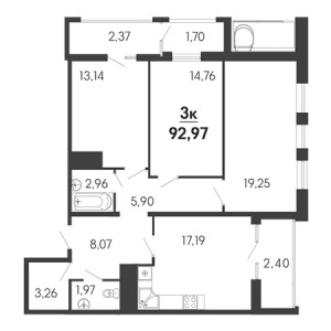 3 комнатная 92.97м²