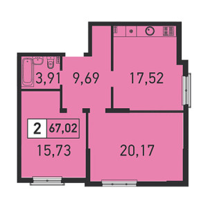 2 комнатная 67.02м²