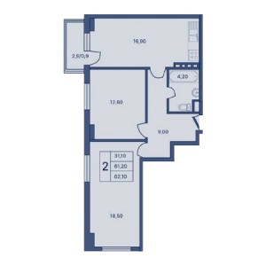 2 комнатная 62.10м²