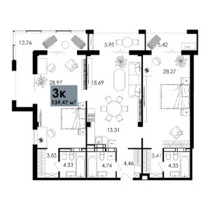 3 комнатная 139.47м²