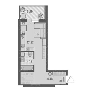 Студия 33.5м²