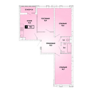 2 комнатная 78.5м²