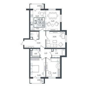 3 комнатная 111.9м²