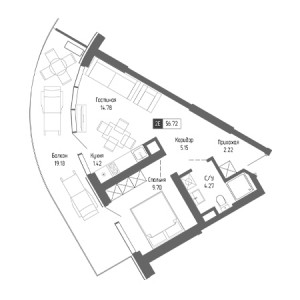 2 комнатная 56.72м²