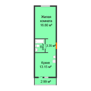 1 комнатная 38.23м²