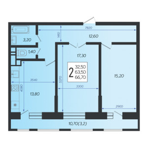 2 комнатная 66.7м²