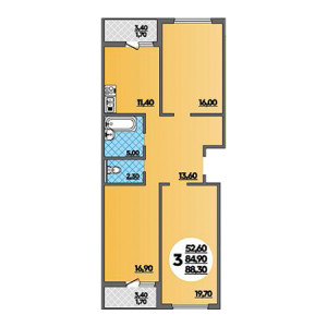 3 комнатная 88.3м²