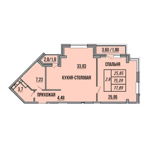 1 комнатная 77.89м²