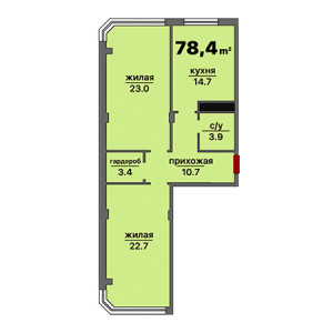 2 комнатная 78.4м²