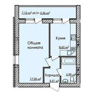 1 комнатная 40.47м²