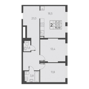 2 комнатная 70.10м²