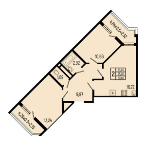 2 комнатная 59.68м²