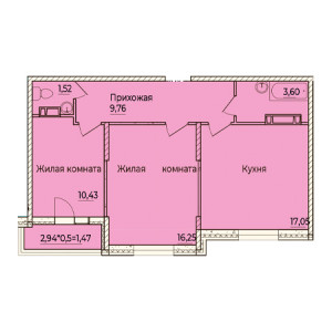 2 комнатная 60.08м²