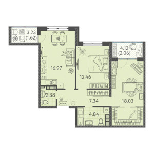 2 комнатная 65.7м²