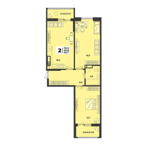 2 комнатная 63.7м²