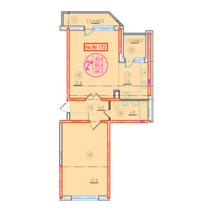 1 комнатная 64.3м²