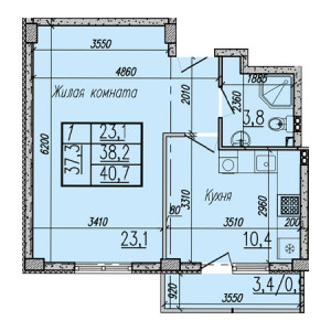 1 комнатная 40.7м²