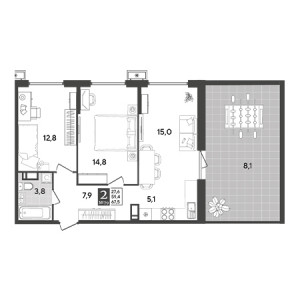 2 комнатная 67.5м²