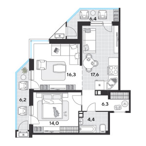 2 комнатная 71.2м²