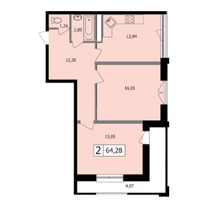 2 комнатная 64.28м²