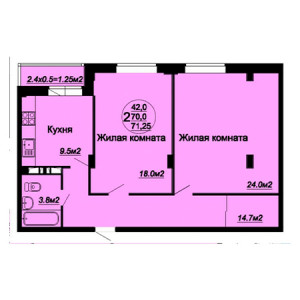 2 комнатная 71.25м²