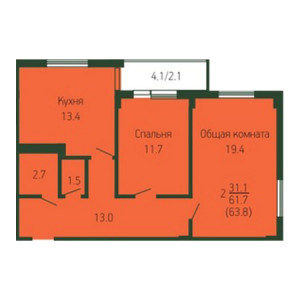 2 комнатная 63.8м²