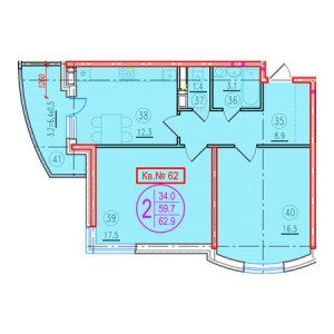 2 комнатная 62.9м²