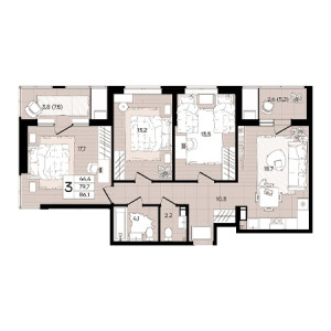 3 комнатная 86.1м²