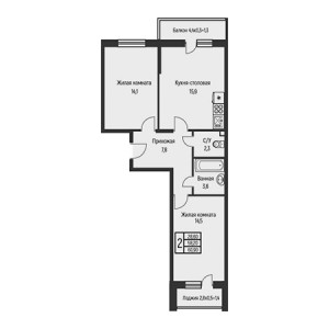 2 комнатная 60.9м²