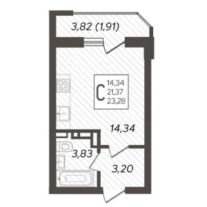 Студия 23.28м²